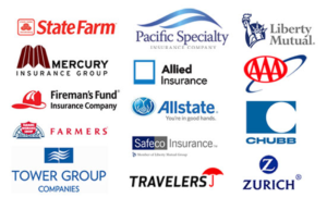 Insurance companies we work with: State Farm, Allstate, Liberty Mutual, Farmers, Travelers, AAA, Chubb, and more